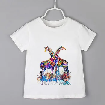 Copii Fata de T-shirt 2022 Topuri de Vara Băiatul T Shirt Îmbrăcăminte pentru Copii Acuarelă Girafa/tigru/câine/unicorn Animal Print Tricou