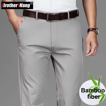 2023 Vara Noi Fibre de Bambus Bărbați Subțire Direct Pantaloni Casual Stil Clasic Gri Business Pantaloni Stretch Brand de sex Masculin