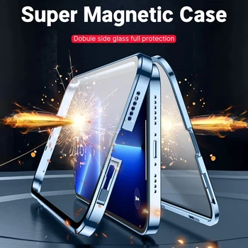 360 Complet de Protecție de Metal Magnetic Caz Pentru Samsung Galaxy A30S A31 A32 4G 5G A33 A34 5G de Sticlă față-Verso Capac Transparent