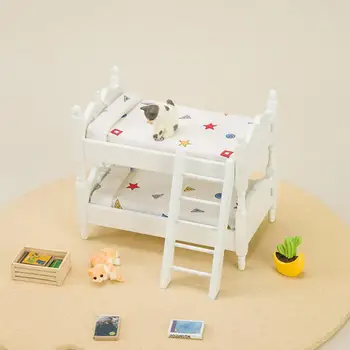 De interior Model Decor Robust Geometrice in Miniatura Pat Supraetajat pentru casă de Păpuși Decor Pretinde a Juca Jucărie pentru Copii Accesorii de Mobilier Suprapuse