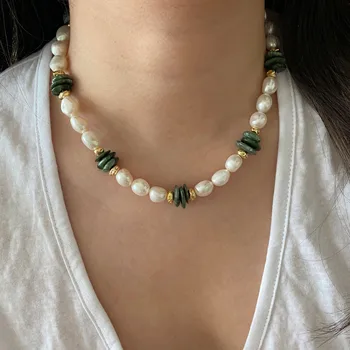 Lucrate manual, Piatra Naturala Seraphinite Margele stil Baroc, Colier de Perle pentru Femei Vacanta de Vara Bijuterii Design Unic