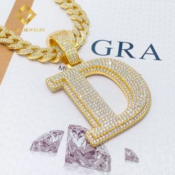 Hiphop D Scrisoare Moissanite Pandantiv Placat cu Aur 18k D Culoare Laborator Moissanite Alfabetul Colier Trece Diamant Tester Argint 925