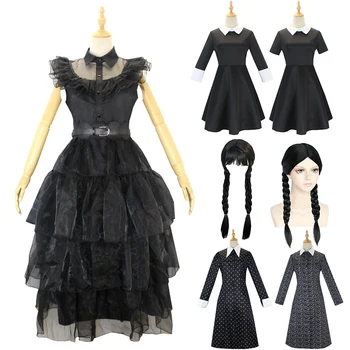 Miercuri Addams Cosplay Dress pentru Fete pentru Copii Filme pentru Adulți miercuri Cosplay Costum Negru Gotic Rochii de Petrecere de Halloween Haine