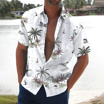 Camasi barbatesti de Vara Tricou Hawaii Copac de nucă de Cocos Grafic de Imprimare în aer liber Strada Mâneci Scurte Bărbați Îmbrăcăminte de Moda Streetwear