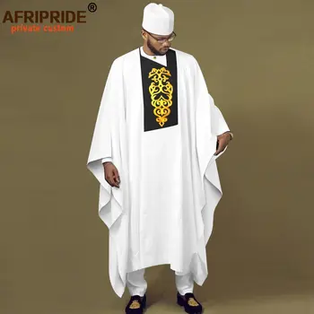 Africane Tradiționale de Îmbrăcăminte pentru Bărbați Broderie Agbada Tricouri Pantaloni și cu Pălării 4 Bucata Set Dashiki Tinutele pentru Nunta A2316048