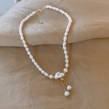 New Sosire la Modă Naturale Baroc de apă Dulce Pearl Floare Aur de 14K-a Umplut de sex Feminin Colier Bijuterii Pentru Femei de Ziua indragostitilor