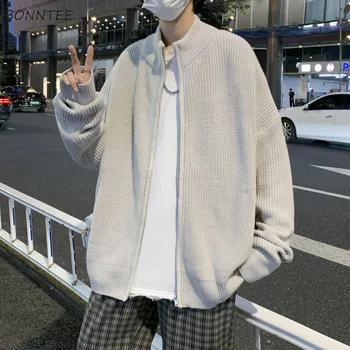 Pulover Cardigan Gri Bărbați de zi cu Zi Mandarin Guler de Proiectare Fermoar Moda Stil coreean Ins Elevii All-meci Simplu Pierde Tricotat