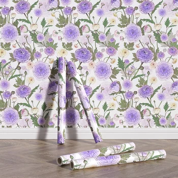 Chic Violet Ranunculus Vinil Tapet Accesorii Pentru Casa 2023 Design Floral Acuarelă Imprimate Imagini De Fundal De Flori Murală 17.7