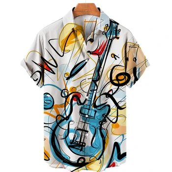 Vara Tricouri pentru Bărbați Cămăși Hawaiiene pentru Bărbați Îmbrăcăminte de Modă Muzică de Chitară Topuri Imprimate Tricou Casual, Bluze Supradimensionate Plaja Camisa