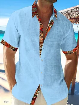 2023 Primavara-Vara Moda pentru Bărbați Lenjerie Maneca Scurta Camasa Hawaiian Casual Florale Plaja de Sus Buton Camasa