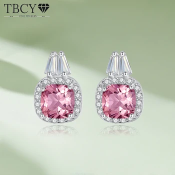 TBCYD 5x5mm Morganite Pink Piatra Cercei Stud Pentru Femei S925 Argint de sex Feminin Diamant Știfturi de Ureche Piercing Bine Bijuterie Cadou