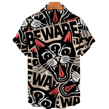 Moda Animalelor Cat de Imprimare Tricou Maneci Scurte 2023 Hip Hop Dance Party Tendință Rever Bluze de Plajă de Vară Casual pentru Bărbați de Calitate de Top
