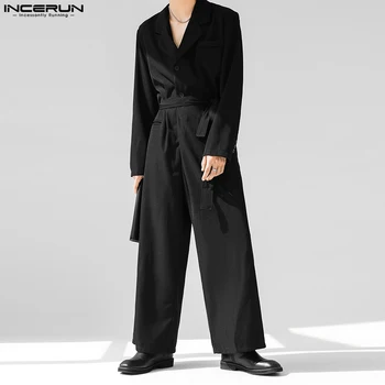 Moda Casual, Stil Body INCERUN Oameni Noi High-end Costum de Guler Design Salopetă Solid Bine Montarea Salopeta cu Mâneci Lungi S-5XL