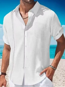 YZLDS 2023 Moda Noua Hot Vânzarea de Îmbrăcăminte pentru Bărbați Lenjerie de pat din Bumbac Cânepă Dantela Casual Încheietura Curea Buzunar Casual Camasa cu Maneci Scurte Pentru Barbati