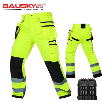 Bauskydd Mare Vizibilitate Mens Multi-buzunar Galben Fluorescent de Siguranță Reflectorizante Cargo Pantaloni Pantaloni de Lucru