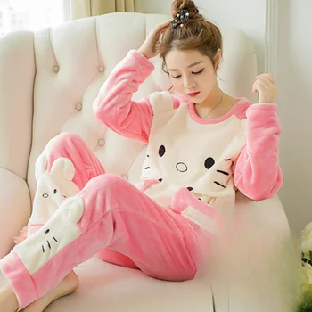 Kawaii Hello Kitty Anime Care Alăptează Pijamale Sanrio Pijamale Flanel Set Drăguț Gros De Maternitate Pijama Set Plus Dimensiune Cald Cadou