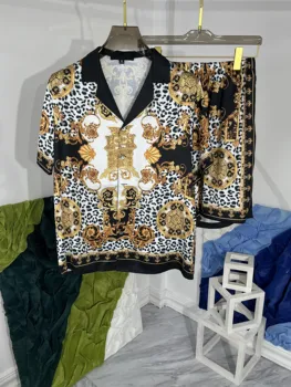 2023 Vara Noi de Brand Designer de Costume pentru Bărbați de Înaltă Calitate de Imprimare Leopard Tricouri + Casual pantaloni Scurți Set de Două Piese C648