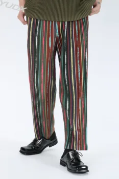 YUDX Miyake Cutat Talie Mare Colorat Designer de Moda Estetice Pantaloni cu Dungi Imprimate de Înaltă Revenire Pantalonii de Trening