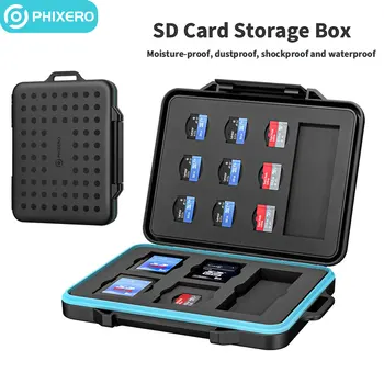 PHIXERO 12 Sloturi rezistent la apa Anti-static SD TF, SD, CF Micro Card EVA Spuma Interior de Memorie Pentru Card SD, Cutie de Depozitare cu Șnur