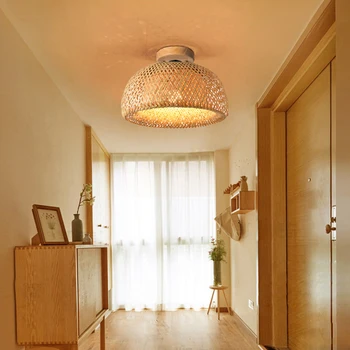 Retro plafon lumina E27 Minimalism Casa de lux de designer Cușcă lampa Creative bamboo lumină Ceai Zen Cameră Culoar decor fermă lampa