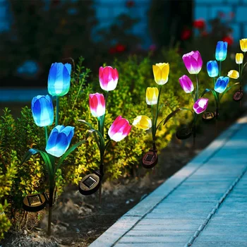 În aer liber LED Lumina Solara RGB Floare de Lalea Lampa Peisaj Curte Gazon Lampa Impermeabil Grădină Miza Introduce Solare de Floarea-soarelui Lumina