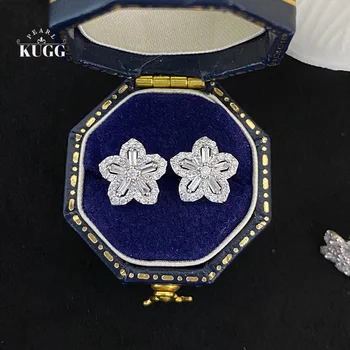 KUGG 18K Aur Alb Cercei cu Diamante Naturale 0.36 carate Romantic Sakura Forma Rafinat Cercei Stud Bijuterii pentru Femei