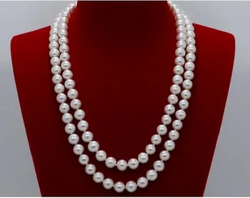 20 inch lanț dublu AAA 9-10mm natural Akoya alb colier de perle cu aur de 14K catarama-