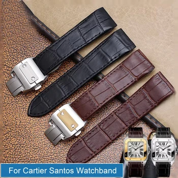De înaltă Calitate din Piele Ceas Curea De Cartier Santos Watchband Santos 100 De Bărbați Și Femei de Pliere Catarama curea 20mm 23mm