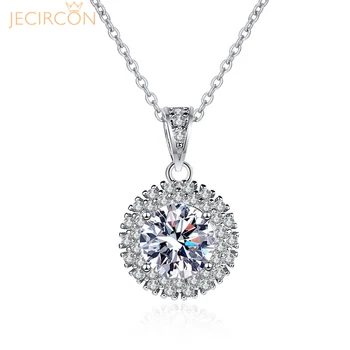 JECIRCON Argint 925 Floarea-soarelui Pandantiv Colier pentru Femei de Moda Simplu 1 Carat Moissanite Diamant Rotund Clavicula Lanț