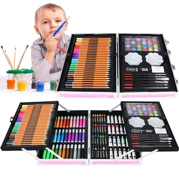 200PCS deluxe cutie de aluminiu de învățământ pentru copii de colorat seta o varietate de pictura doodle papetărie copii cadou de ziua de nastere