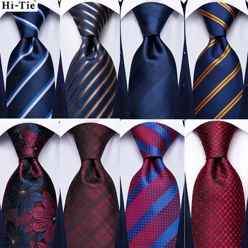 Hi-Cravata Mens Cravata Bleumarin cu Dungi de Aur Mătase 8.5 cm Nunta Cravata Pentru Barbati New Fashion Design Batista Butoni de Calitate Set Cravata