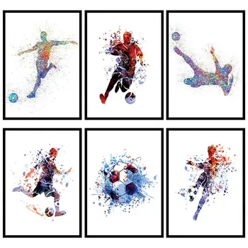 Jucător de fotbal de Fotografiere Postura Poster Acuarelă de Fotbal Imagine de Arta Canvas Tablou Modern Acasă Decorare Dormitor Copii