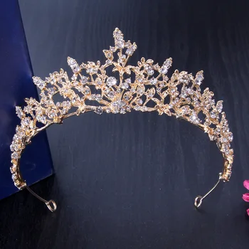 Coroana de mireasă pentru Femeile Cristal de Nunta Accesorii Mireasa Tiara Aliaj de Păr Diadema de Moda de Metal Hairwear Gol Caciula Trendy