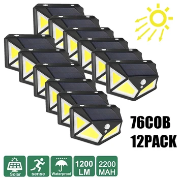 Lumini solare în aer liber 100LED 12 Pack Lampă de Perete Senzor de Mișcare, Lumini de Securitate 270° Unghi de Iluminare Luminoase pentru Gradina Curte