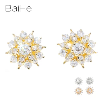 BAIHE Solid 14K Alb/Galben/Aur roz H/SI Diamante Naturale de Flori Cercei Stud pentru Femei Bijuterii Fine pendientes mujer kolczyki