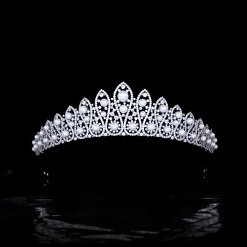 De lux Pearl Accesorii de Par pentru Mireasa Nunta Zircon Crown Princess articole pentru acoperirea capului Rochie de Seara, Accesorii Par Bijuterii Hairwear