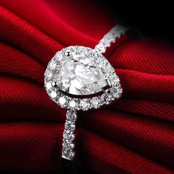 Solid 18K 750 Aur Alb Bijuterii 2Ct Forma de Para Inel de Logodna cu Diamant pentru Doamna Romantic Model de Aur Inele