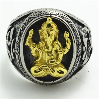 1 buc Lotus de Aur Ganesh 316L din Oțel Inoxidabil Rece Barbati Baieti Punk Ganesh Inel