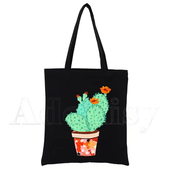 Cactus Doamnelor Moda Harajuku Cumpărături Negru Saci De Panza Tote Sac Mama Reutilizabile Sac De Pânză Geantă Umăr Saci