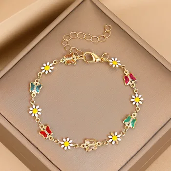 Rafinat Cristal Colorat Fluture Daisy Bratara Reglabila pentru Femei Boem Dulce Floare Bratari Partid Cadouri Bijuterii