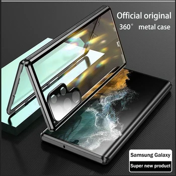 Metal Magnetic Caz Pentru Samsung Galaxy S21 S22 S23 Ultra Încărcare Wireless Magsafe 360° Ecran Complet camera Capacul de Protecție a lentilei
