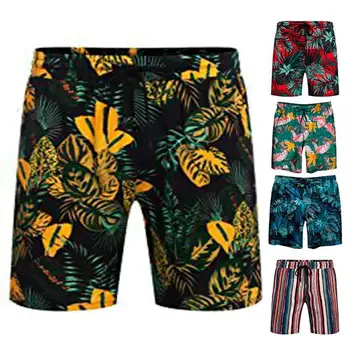 Talie Elastic cu Cordon Liber pantaloni Scurți de Vară Tropical Frunze de Imprimare Bărbați Hawaii pantaloni Scurți pentru Vacanță
