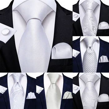 Cravate barbati Alb Argintiu Batista Butoni Set de Mătase la Gât cravate Pentru Bărbați Petrecere de Nunta de Afaceri Mens Lega 2022 Nou Brand de Moda Hi-Cravată