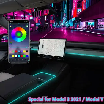 Consola centrala de Bord Lumina de Neon, Tuburi Pentru Tesla Model 3 Model Y 2019 2022 RGB Interior Lumini LED Benzi cu App Controller