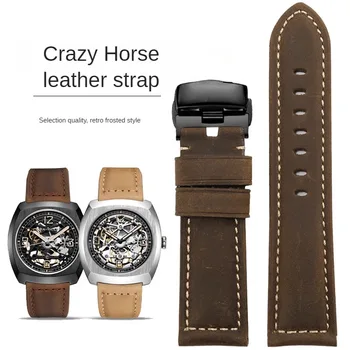 Crazy Horse Ascunde Manual Curea se ADAPTEAZĂ Pescăruș Ceas Mecanic 22/24/26mm Mascul Fluture Incuietoare Piele Watchband